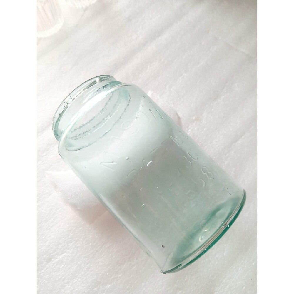 Antique Aqua Blue Mason Jar Bubbly Early Canning No Lid Minor Crack Farmhouse - Picture 3 of 6